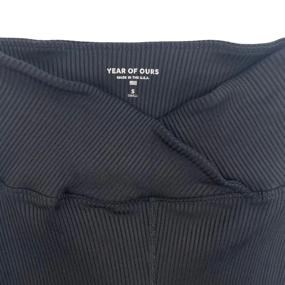 Year of Ours Ribbed V Waist Biker Short Black Womens Size Small